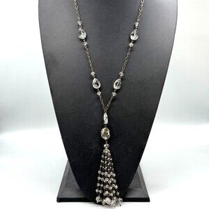 Sweet Lola Clear Crystal Beaded Station Tassels Chain Y Drop Neckline